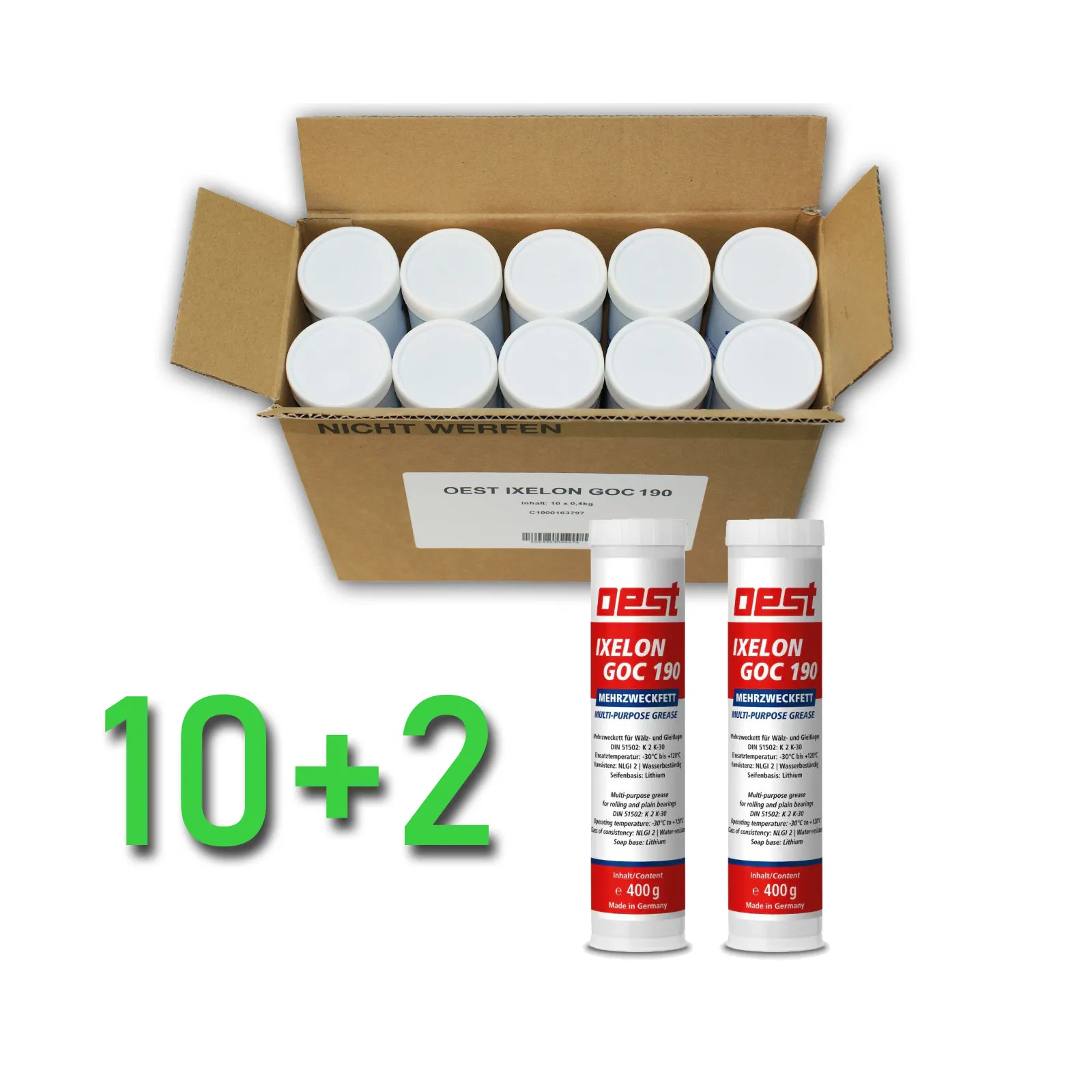 10+2x Oest Mehrzweckfett 4,8kg Schmierfett Fettkartuschen GOC190 je 400g Kartusche