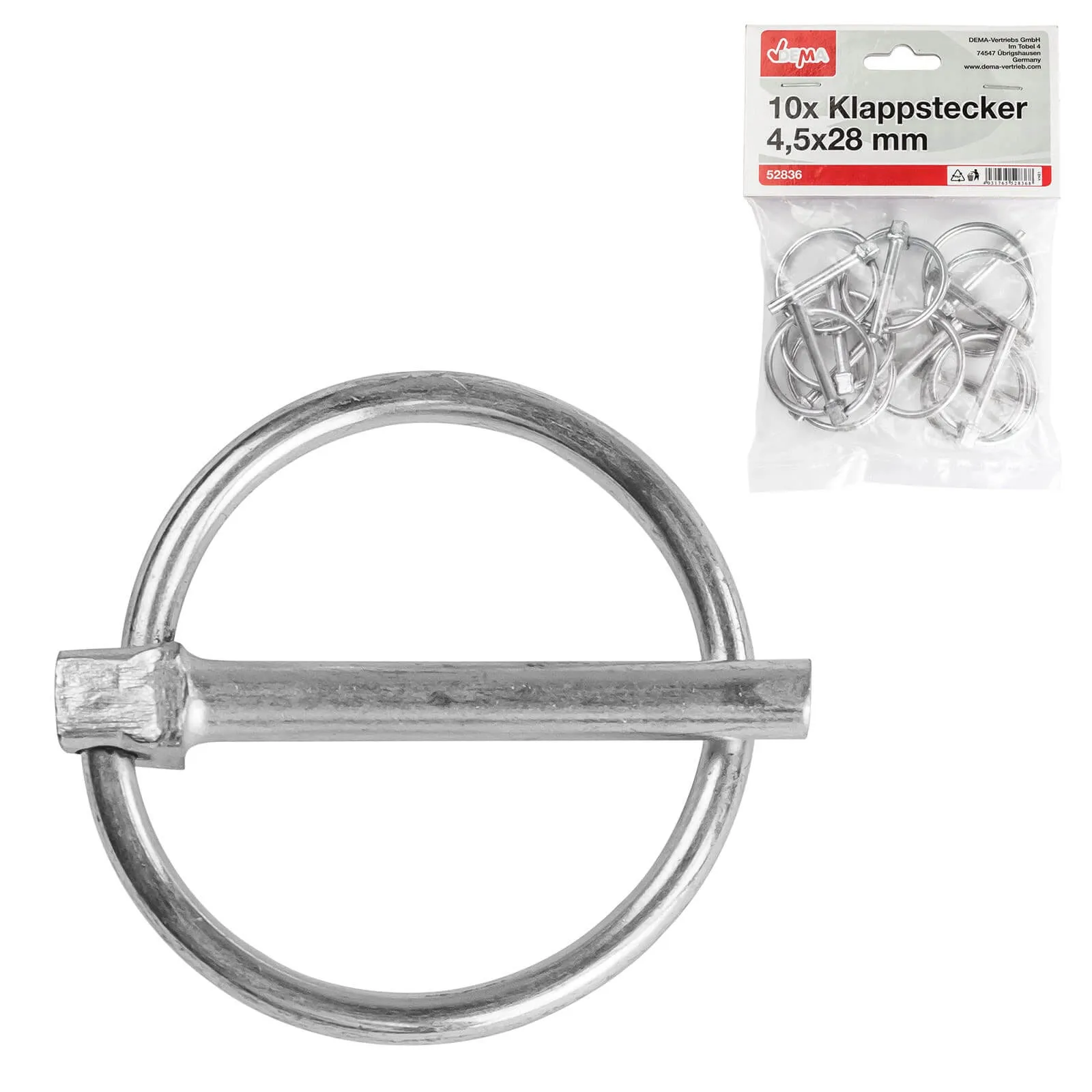 10x Klappstecker Federstecker 4,5 x 28 mm