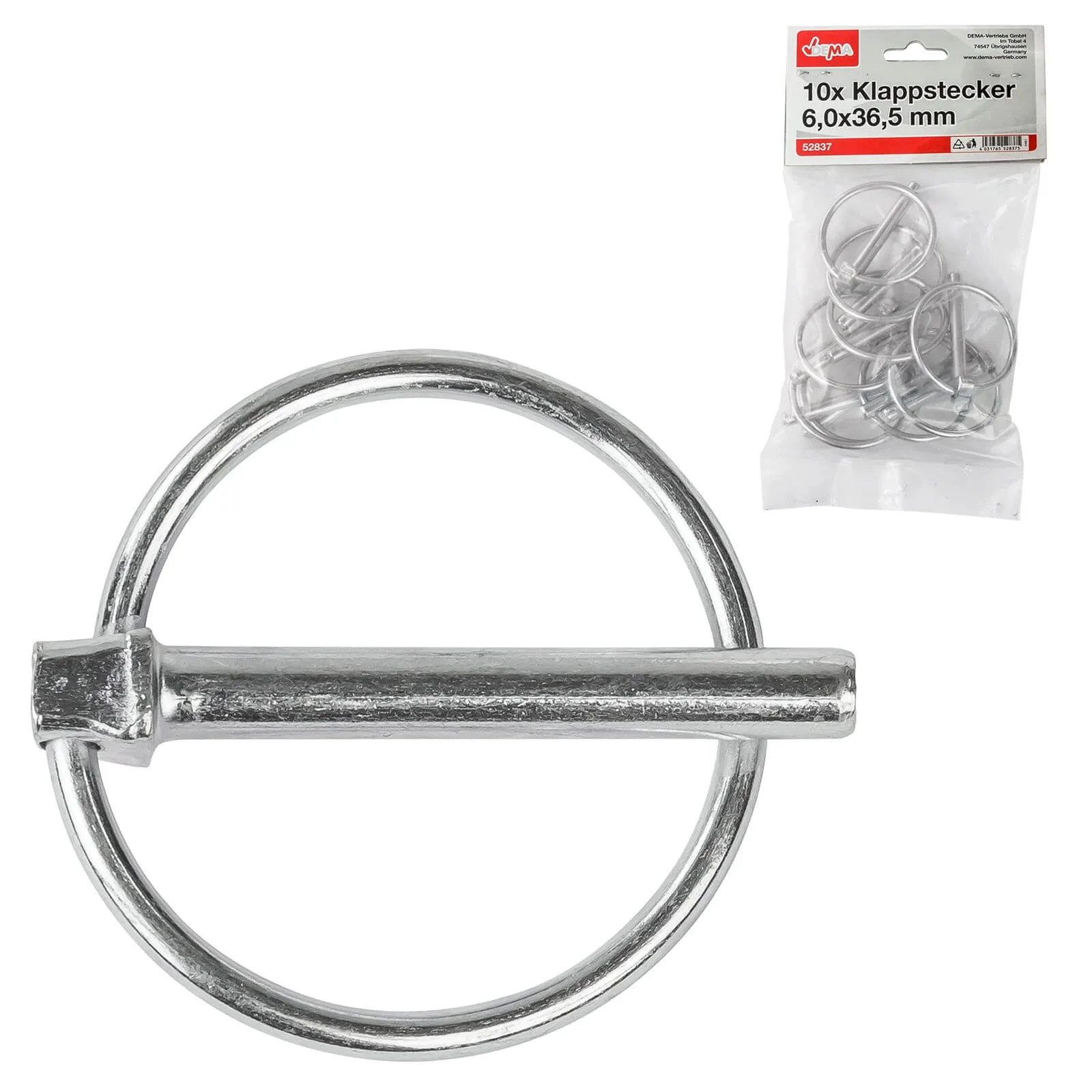 10x Klappstecker Federstecker 6,0 x 36,5 mm Klappstift Klappsplint Splint