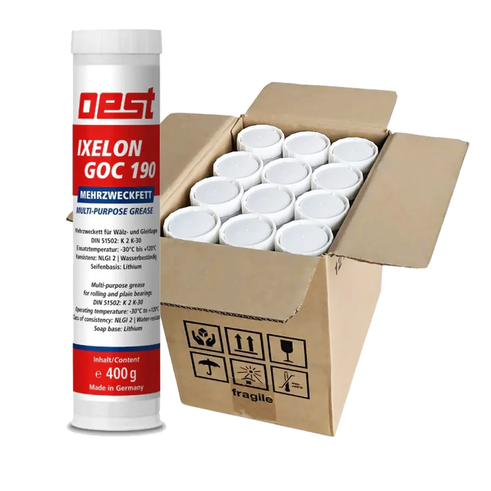 12x Oest Mehrzweckfett, 4,8kg, Schmierfett, GOC190, je 400g Kartusche