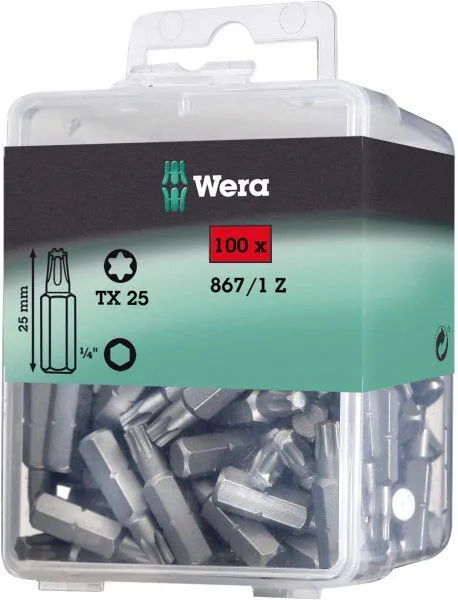 Wera Bit 1/4" DIN3126 E6,3 T10x25mm 100er Pack (Inhalt: 100 Stück - 0.69 € / 1 Stück)