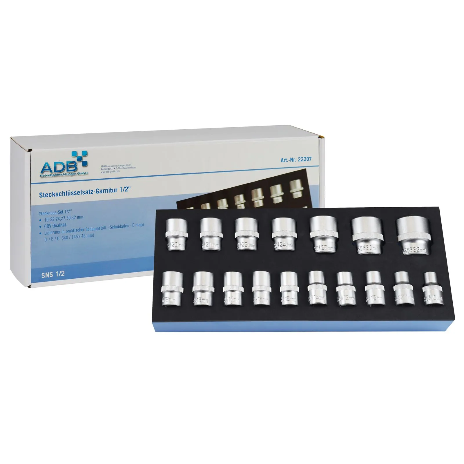 Werkzeugeinlage Werkstattwagen Einlage Steckschlüssel 1/2 Zoll 18-teilig