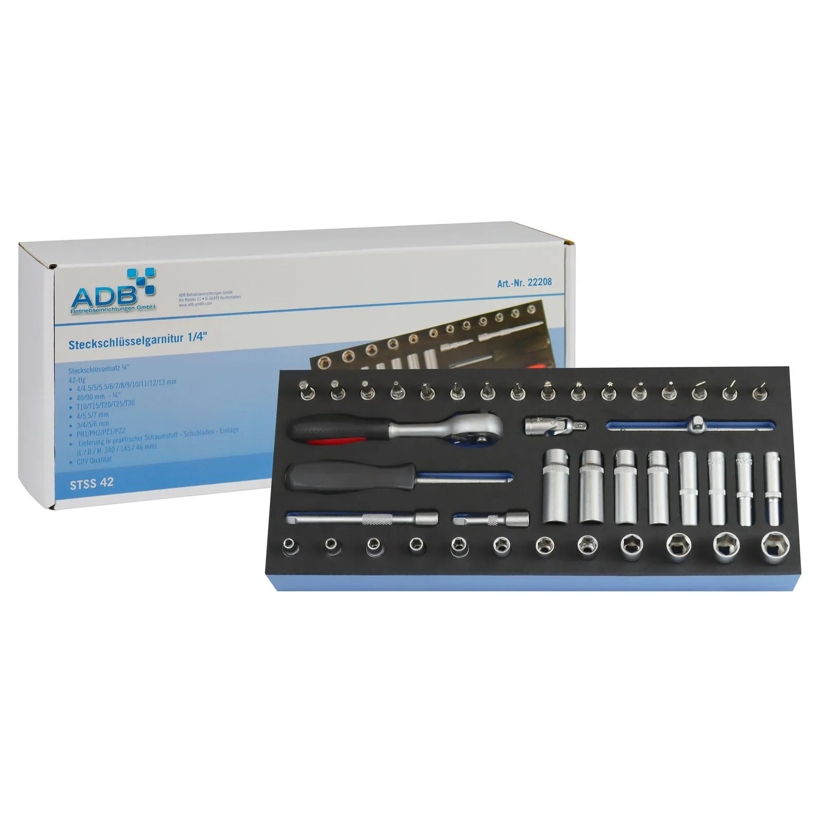 Werkzeugeinlage Werkstattwagen Einlage Steckschlüssel 1/4 Zoll 42-tlg