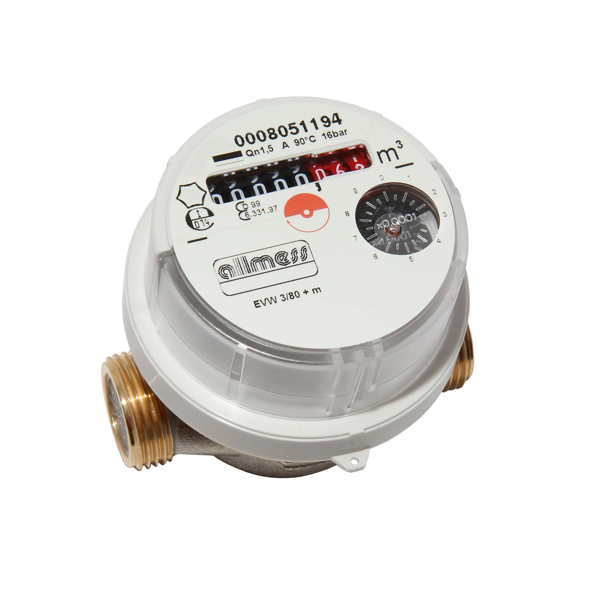 Allmess Universal VSystem Warmwasserzähler Wasserzähler 80mm verchromt QN 1,5 Eichjahr 2023