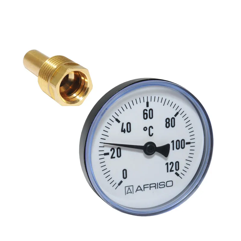 Afriso Bimetall Thermometer mit Tauchhülse 1/2 AG Ø 80mm Länge 40mm 63706