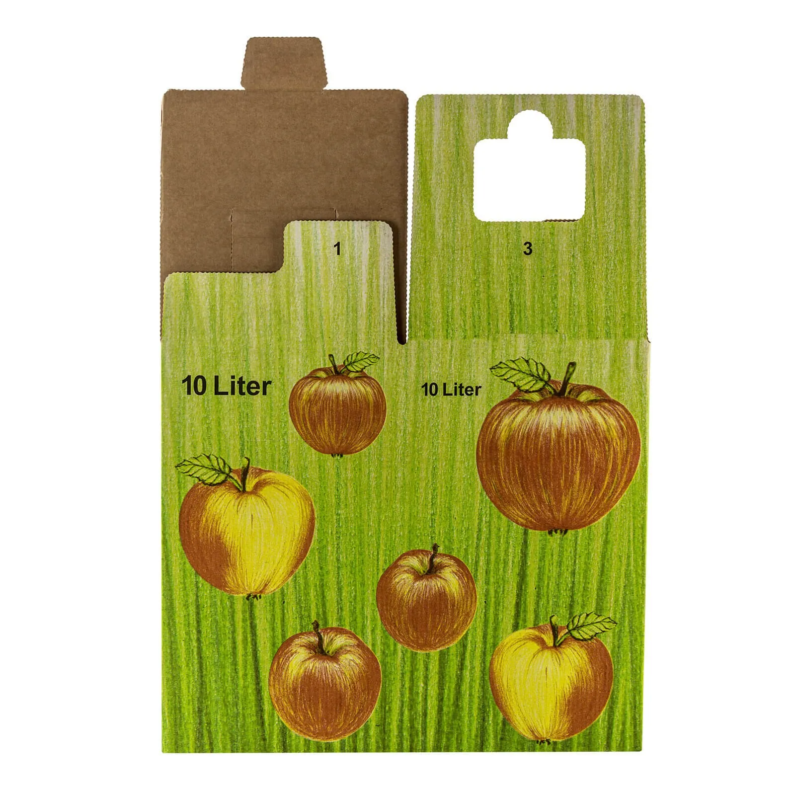 25 Stück Bag in Box Saft-Karton / Faltkarton mit Apfeldekor 10 Liter OHNE SAFTBEUTEL