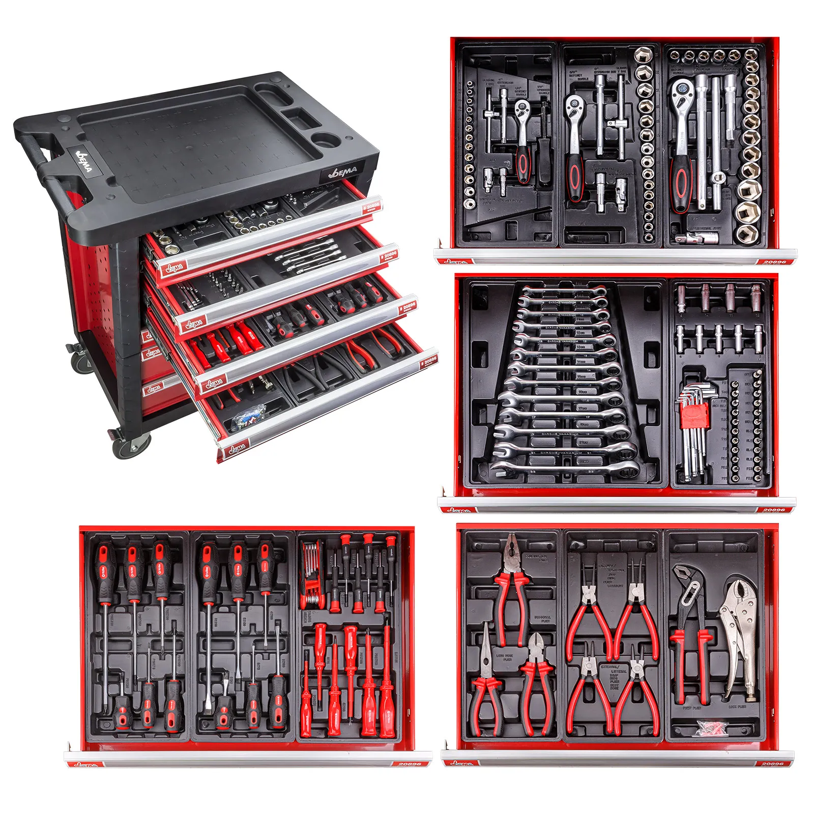 Werkstattwagen Werkzeugwagen Carlos bestückt gefüllt Werkzeug 220 tlg 7 Schubl.