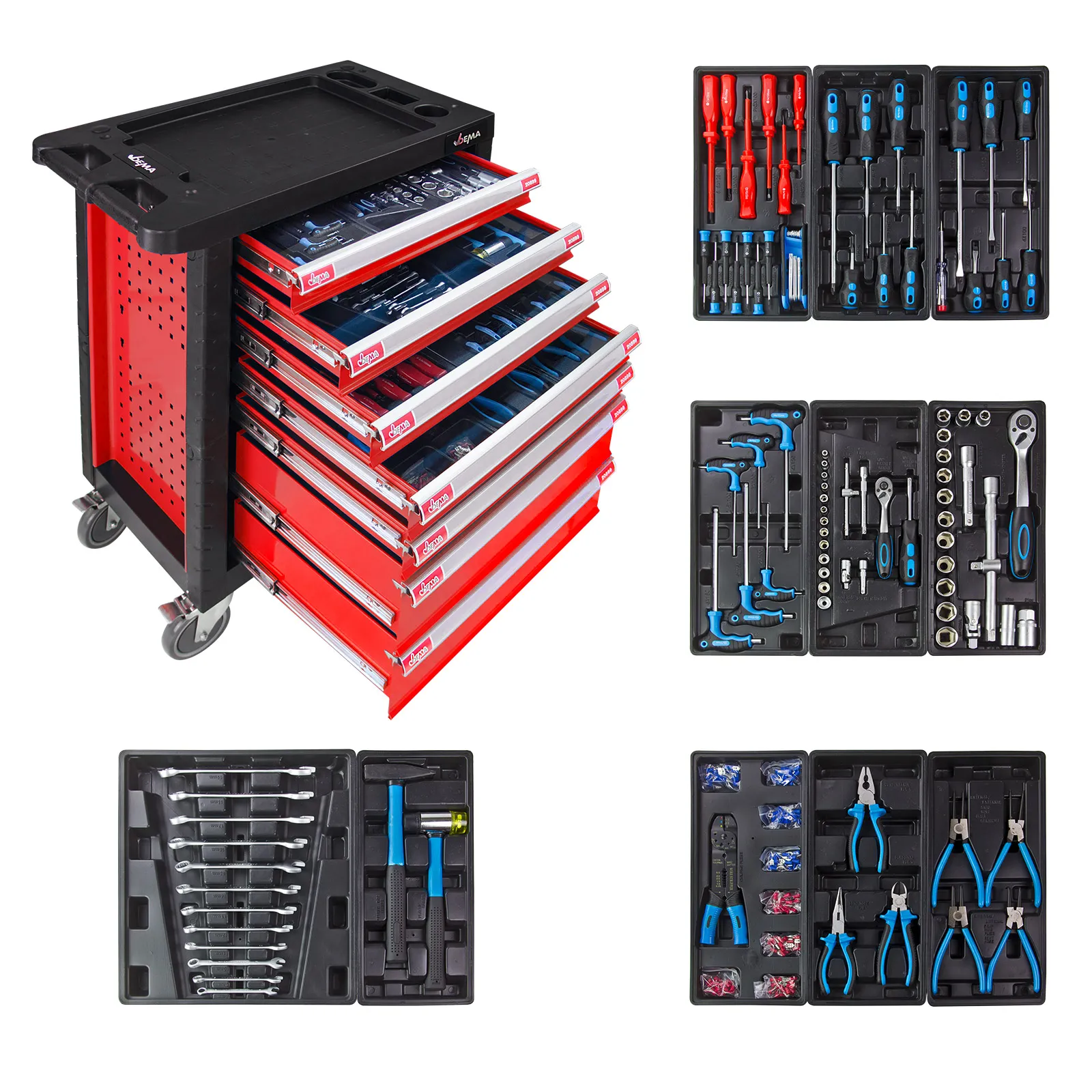 Werkstattwagen / Werkzeugwagen 7 Schubladen, bestückt mit Werkzeug, 262 tlg