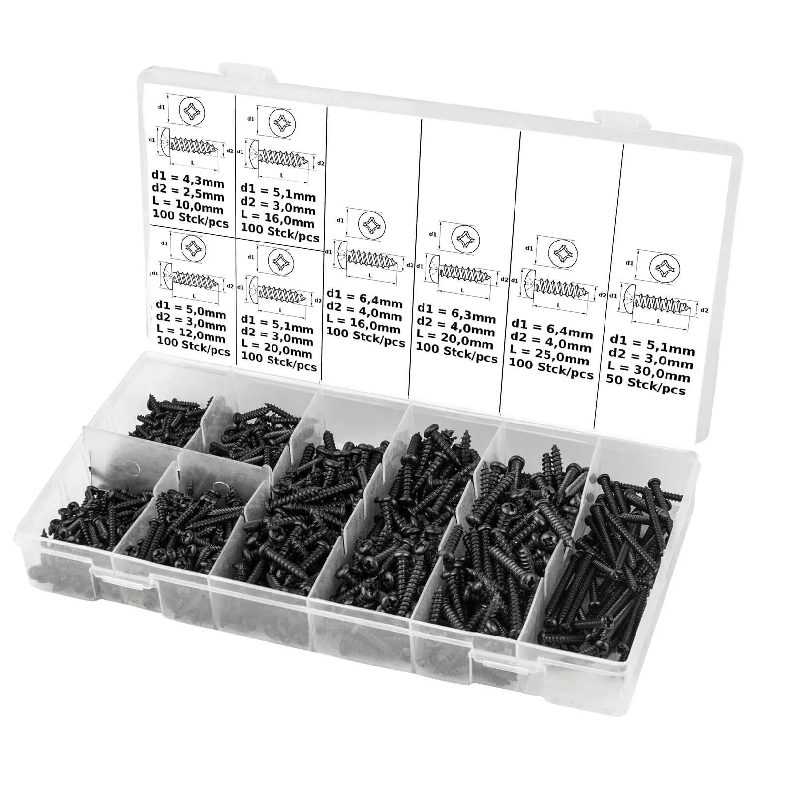 Linsen Blechschrauben Sortiment 750tlg., Schraubenset für Heimwerker