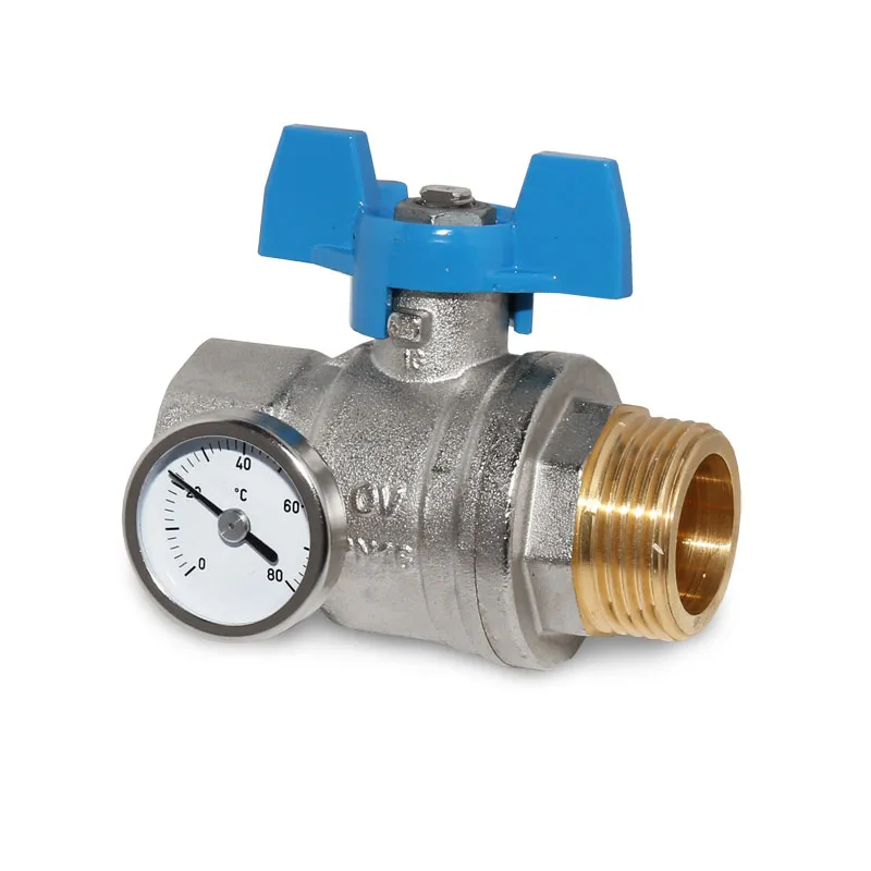 OVENTROP Kugelhahn 1'' blauer Griff mit Thermometer für Edelstahlverteiler 1406584