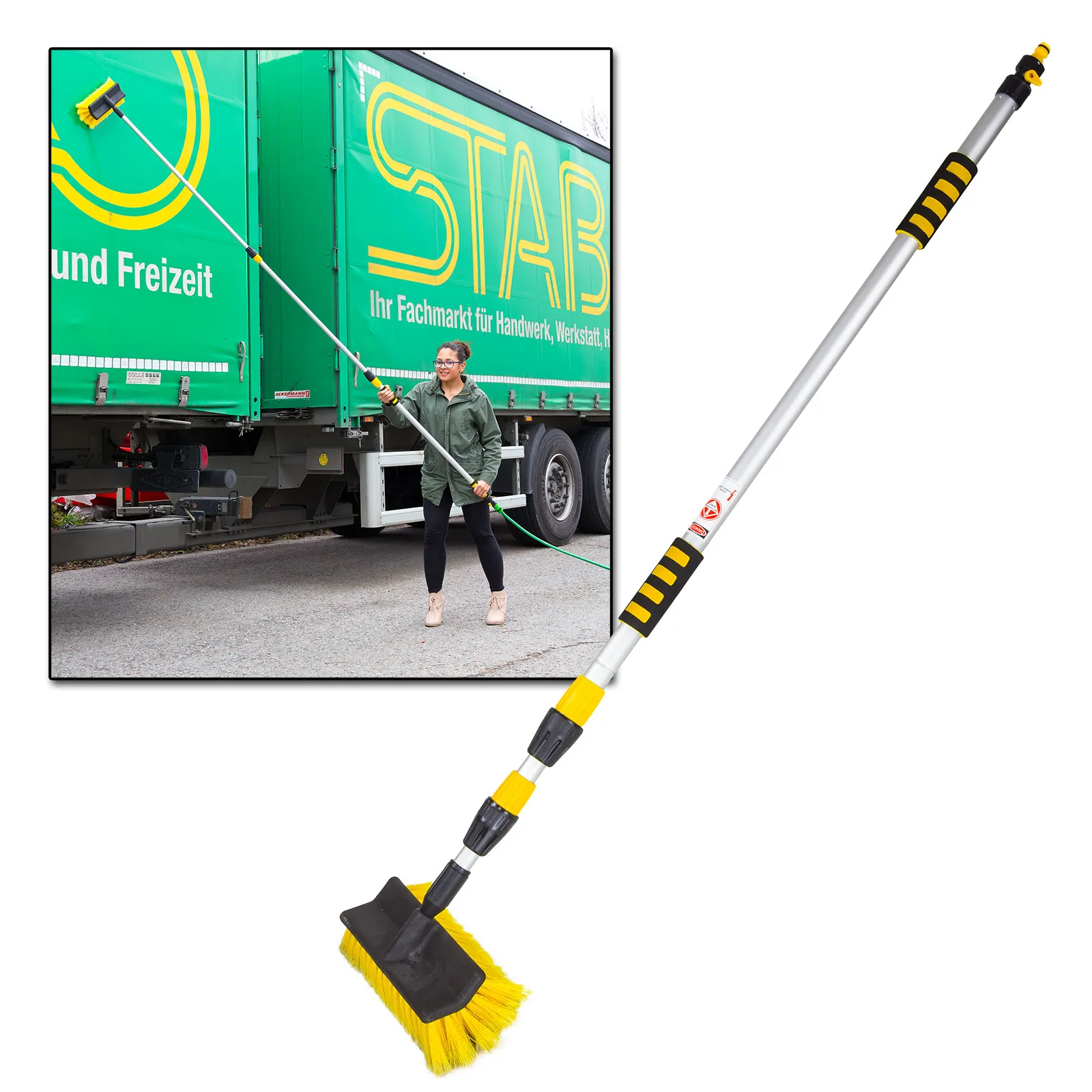 Auto-Waschbürste mit Teleskop Stiel, 135 bis 300 cm, 1/2 Zoll Gewinde