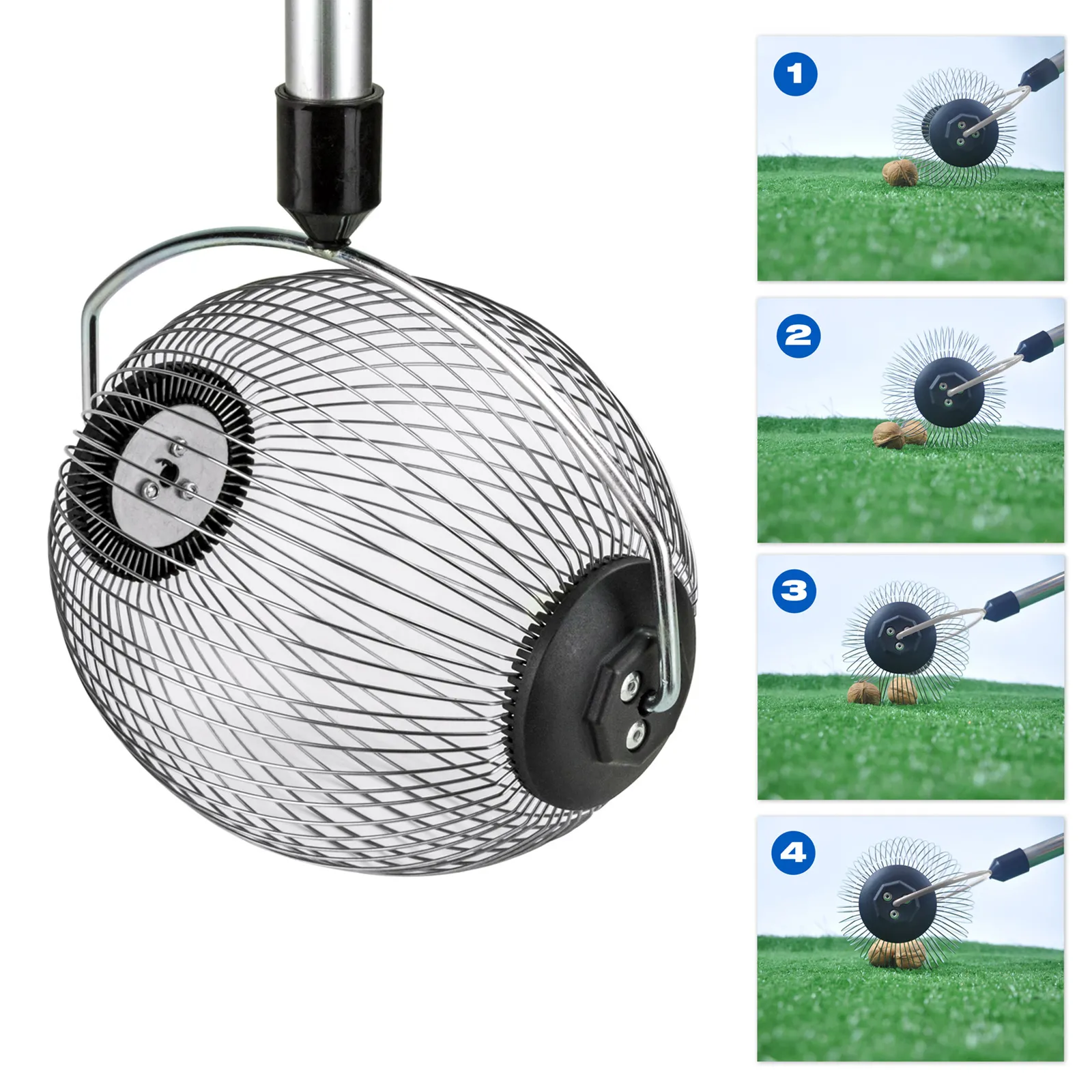 Teleskop Roll-Sammler / Obstsammler zum Rollen, Rollsieb 100-142 cm