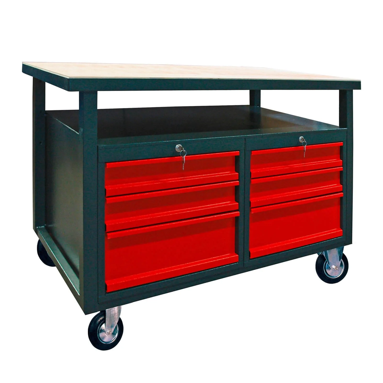 Werkbank 6 Schubladen Werktisch mit Rollen, fahrbar, abschließbar