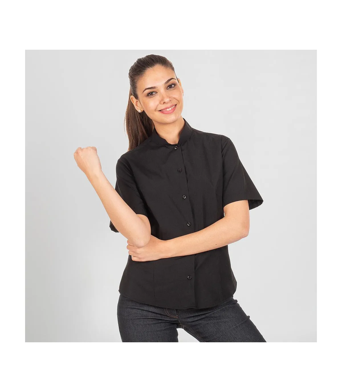 Damen Bluse mit Mao-Ausschnitt und kurzen Ärmeln, Redline Popel Stoff UNIFORMES GARY'S 288300