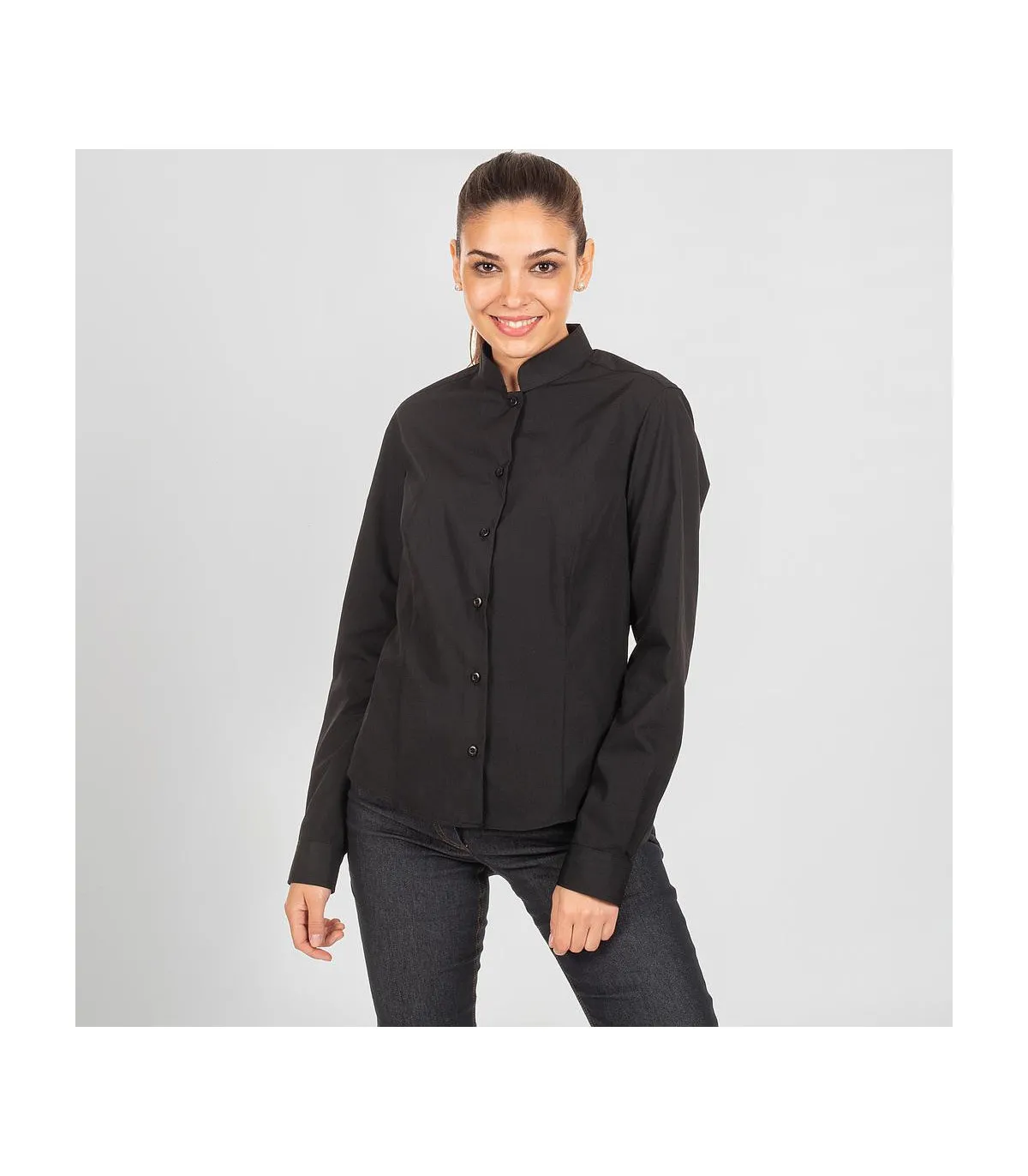 Damenbluse mit langen Ärmeln und Stehkragen, Redline-Popeline-Stoff, GARY'S UNIFORMS 288200