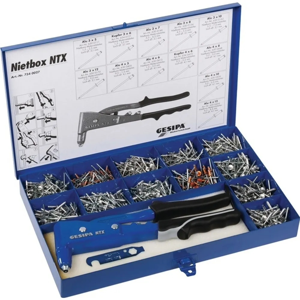 Blindnietsortiment 942tlgNTX uBlindniete AluStahlKupferStahl iBlechkoffer