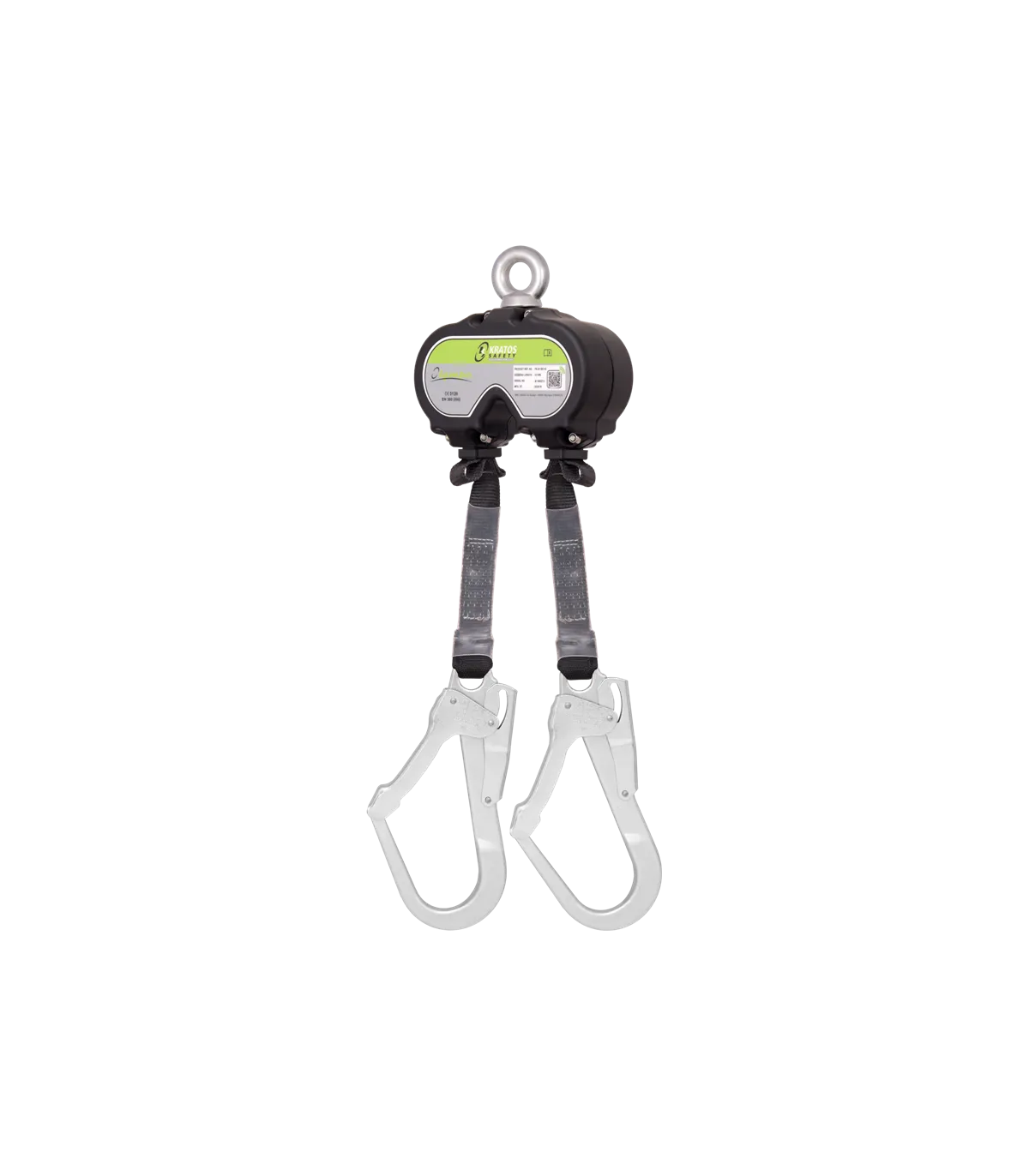 OLYMPE, anticaída retráctil con doble cárter de aluminio y con 2eslingas de cinta.