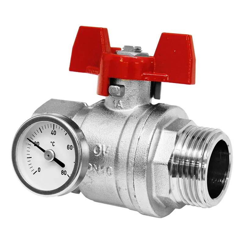 OVENTROP Kugelhahn 1'' roter Griff mit Thermometer für Edelstahlverteiler 1406484