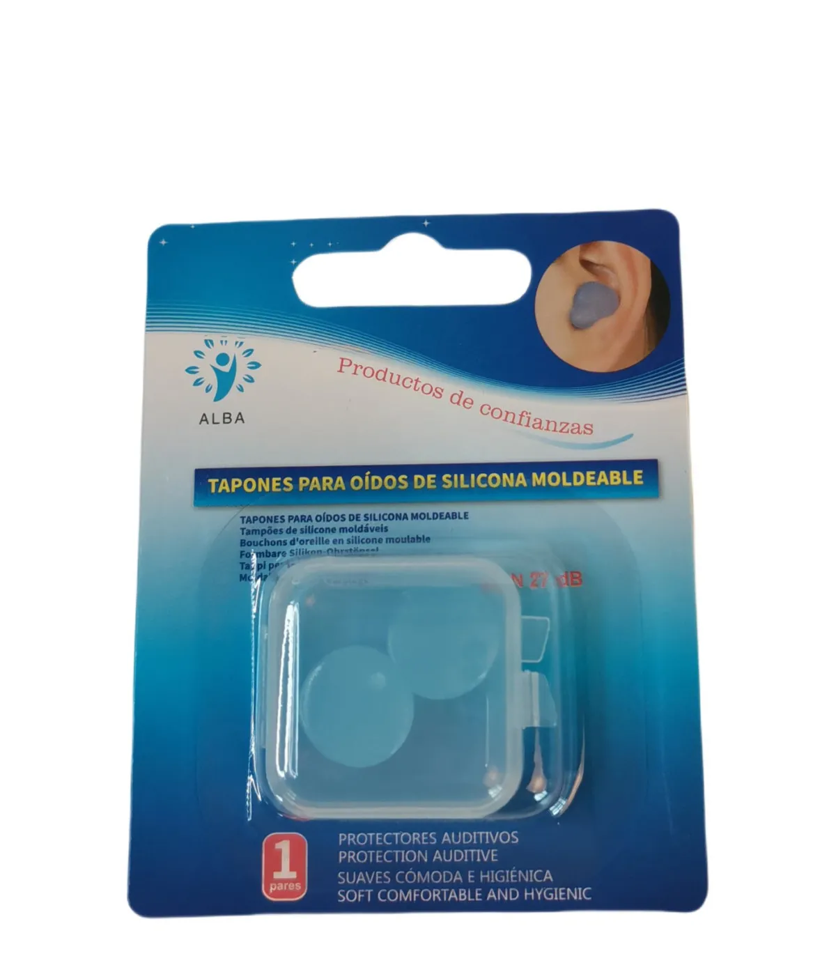 Tapones de silicona moldeable azul para oídos