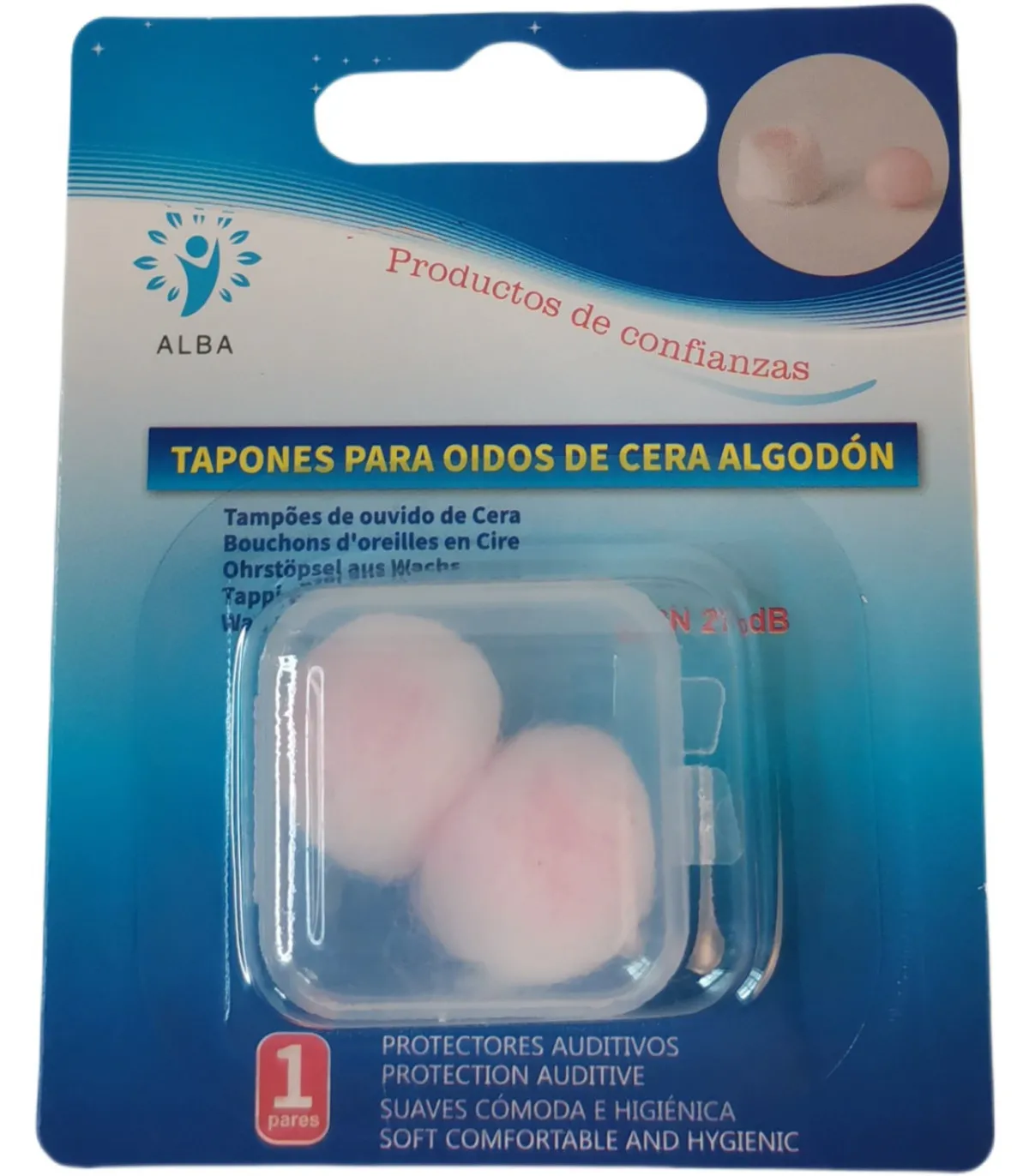Tapones para oídos, de cera rosa de algodón