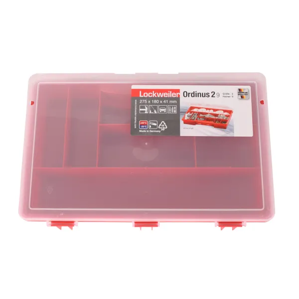 Zubehörkasten Sortimentskasten leer rot groß mit 9 Fächern 270x175x41